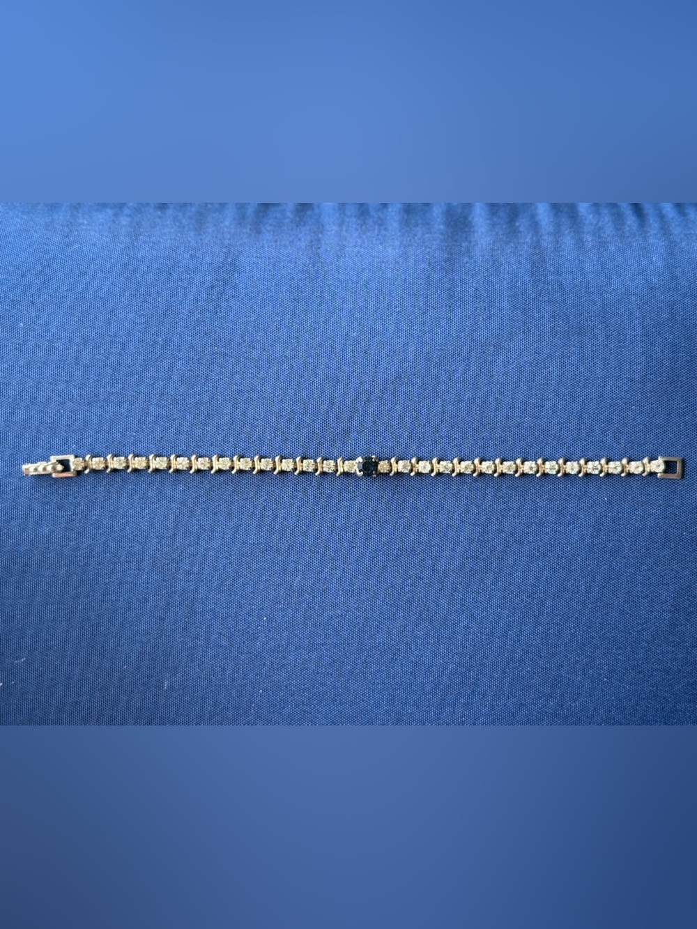 VTG Silver tone Link Tennis rhinestone bracelet blue sapphire color rhinestone - Picture 5 of 6